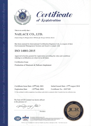Nail Ace ISO 14001:2015 certificate record